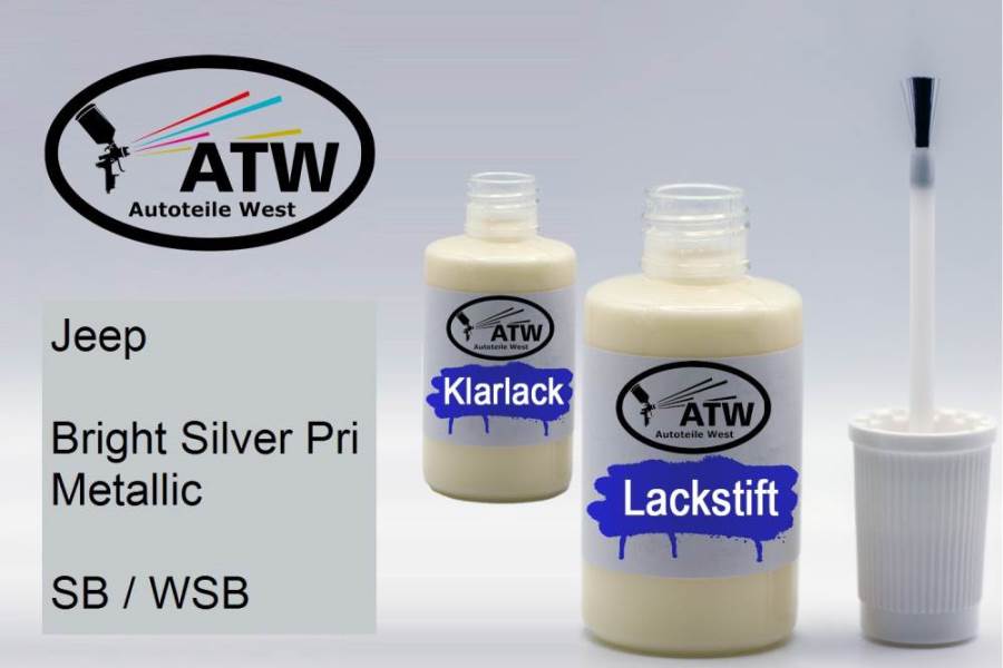 Jeep, Bright Silver Pri Metallic, SB / WSB: 20ml Lackstift + 20ml Klarlack - Set, von ATW Autoteile West.